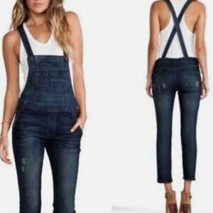 Free People | Backless denim Jean Overalls dark wash Stretch Women 24 adjustable